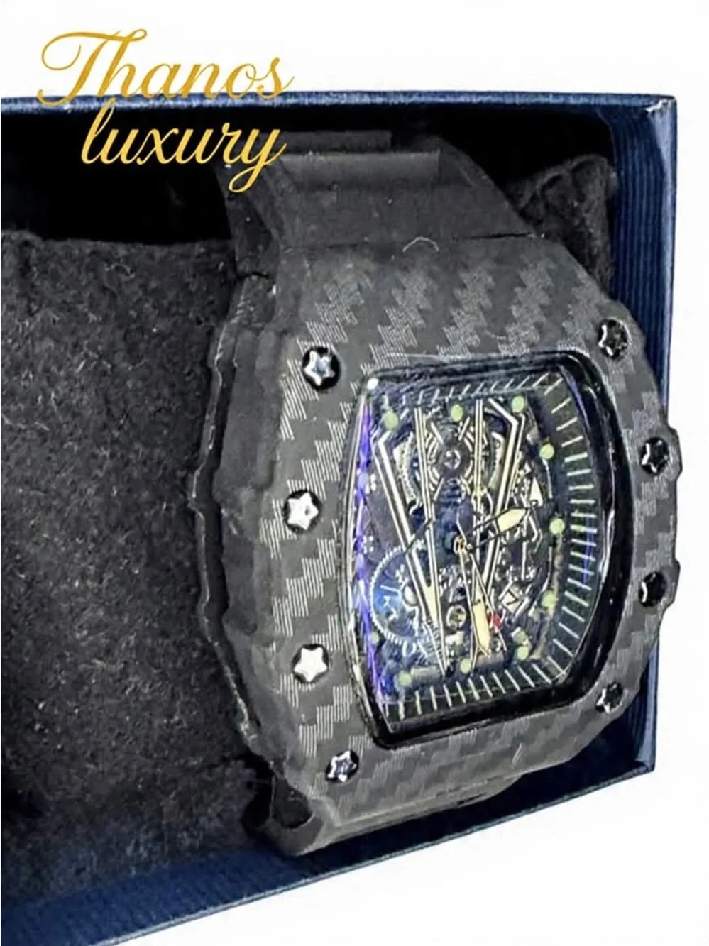 Men's Black Carbon-Patterned Watch (MYSTERY FREEBIE)